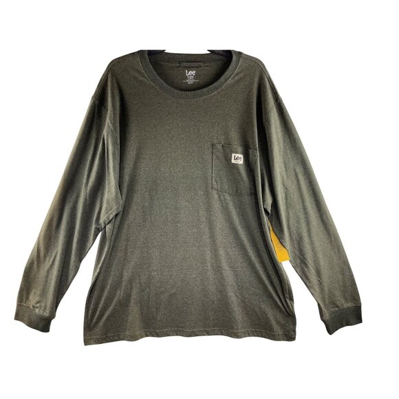 Lee Mens XX-Large Classic Fit Long Sleeve Pocket Tee Shirt Olive Green 60% Cotto - Picture 1 of 8